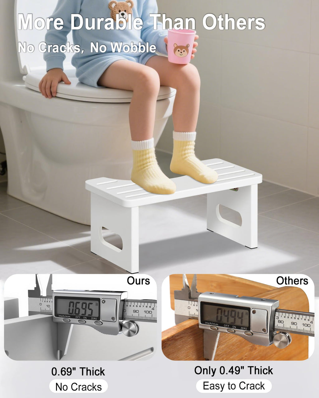 Foldable Toilet Stool, 7.5 Inches Bamboo Toilet Stool Squat for Adults, Collapsible Poop Stool for Bathroom, Potty Step Stool with Non-Slip Strip