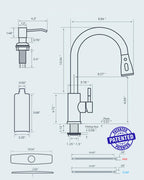 FORIOUS Black Kitchen Faucet with Soap Dispenser and Pull Down Sprayer, Bar High Arc Single Handle Classic 3 Modes Stainless Steel Faucet for Kitchen Sink Farmhouse RV Laundry Camper