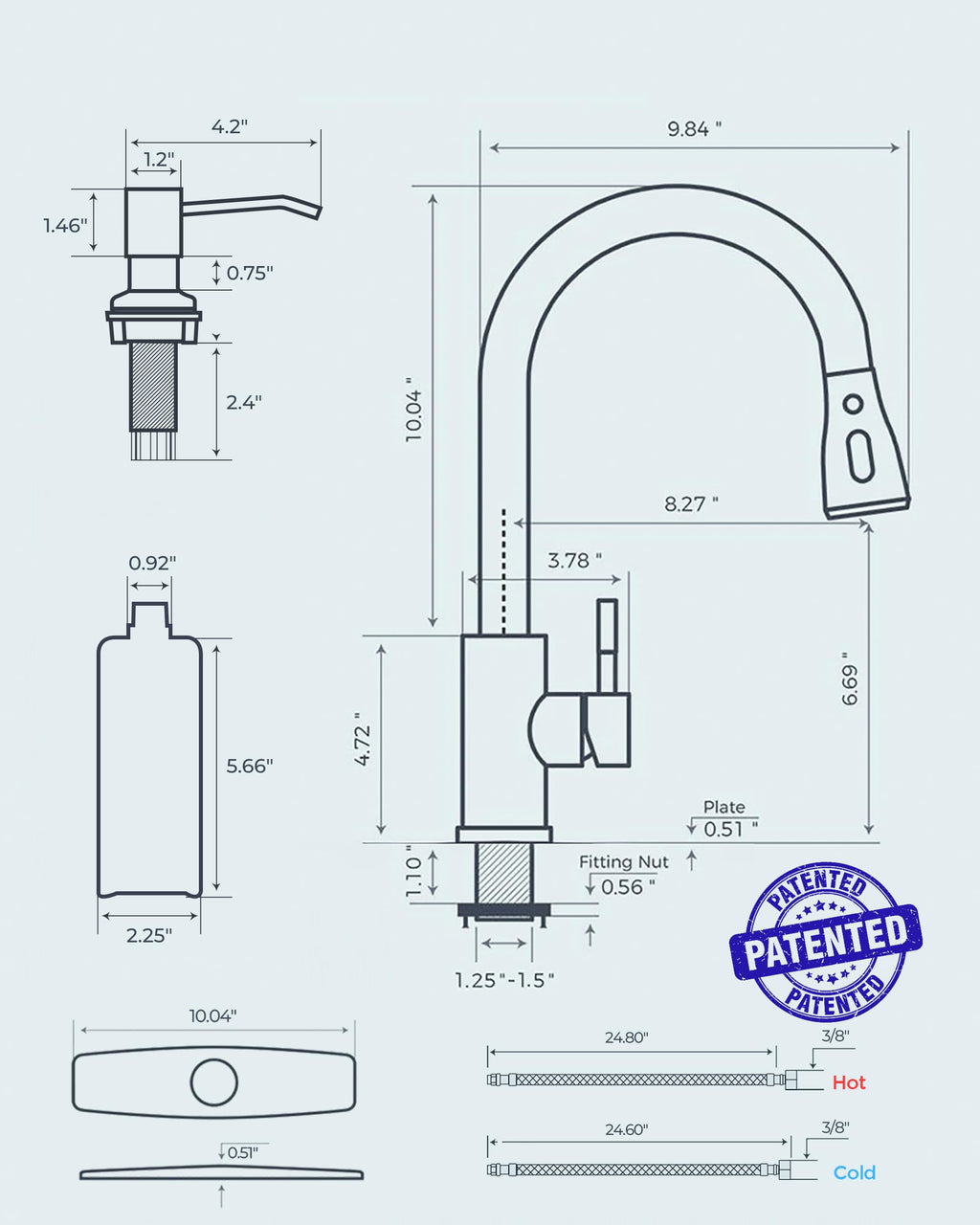 FORIOUS Kitchen Faucets with Soap Dispenser and Pull Down Sprayer, Brushed Nickel, Bar High Arc Single Handle Classic 3 Modes Stainless Steel Faucet for Kitchen Sink Farmhouse RV Laundry Camper