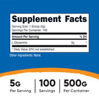 Nutricost L-Glutamine Powder (500 Grams) Unflavored - Gluten Free & Non-GMO, 100 Servings