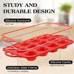 AOTASO 8 Pcs Silicone Muffin Pan Set, 12 Cup Regular & 24 Cup Mini Nonstick Muffin Tray with 6 Pcs Utensils, Silicone Muffin Pan for Baking with Metal Reinforced Frame, BPA Free (Red)