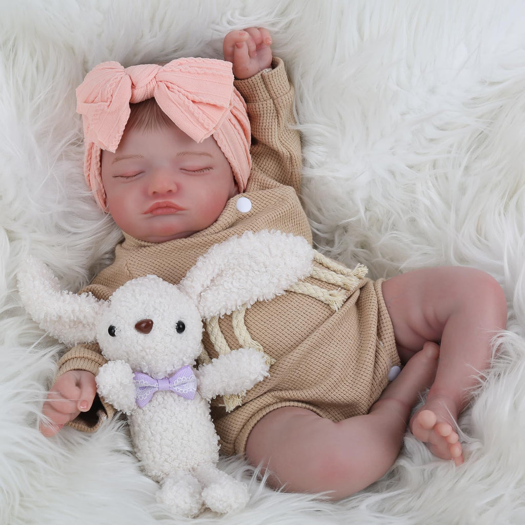 Lifelike Reborn Baby Dolls-20 inch Sleeping Realistic Newborn Baby Dolls, Soft Cloth Body with Feeding Toy for Kids Age 3 +