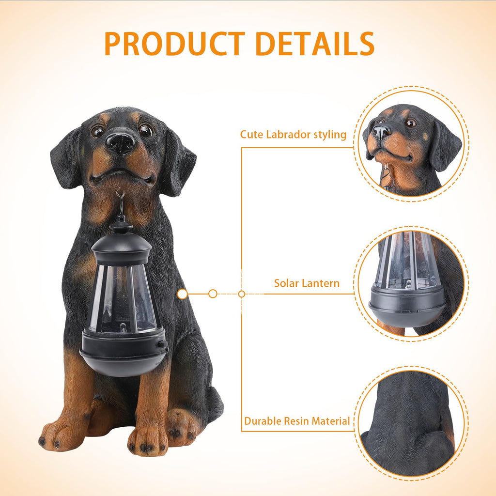 Dog Garden Statue, Rottweiler Solar Statue Holding Lantern,Rottweiler Gifts