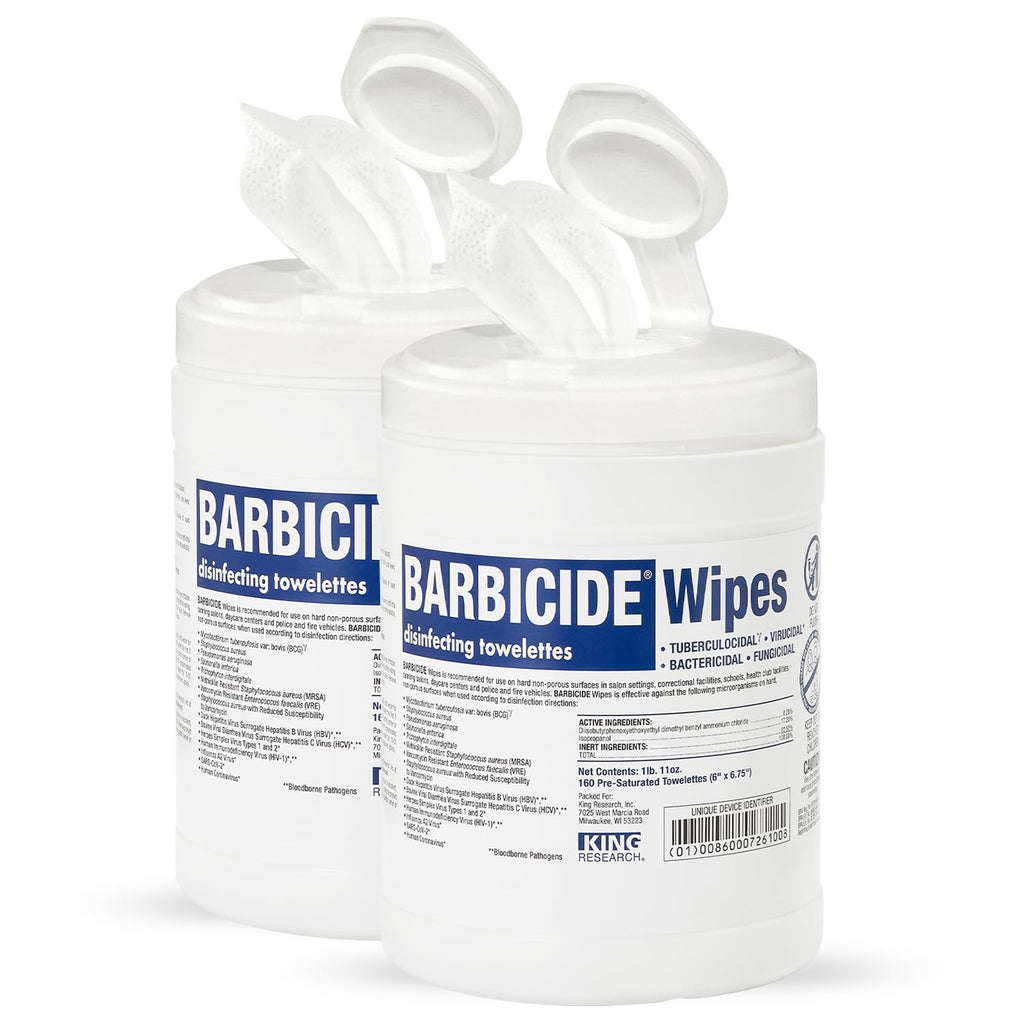 BARBICIDE Professional Disinfecting Wipes - 2 Pack (160 Count Each) – 2-Minute Hospital-Grade Kill Time, EPA-Registered Surface Wipes – Bactericidal, Virucidal & Tuberculocidal