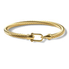 HX SHARE Twisted Cable Bracelet Stylish Fine Stainless Steel Cable Cuff Bracelet with Hook Clasp Bracelets Jewelry for Women 18K Gold （7.6"）