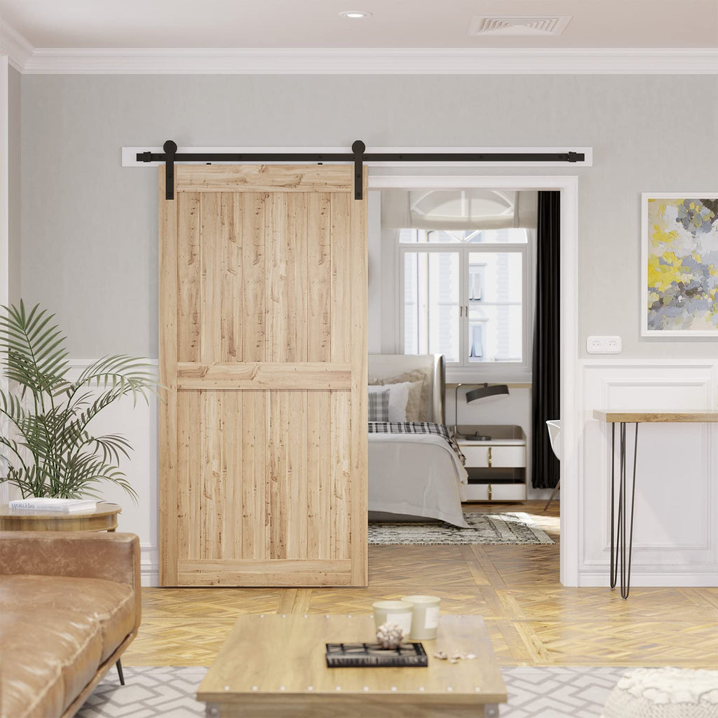 SMARTSTANDARD 7.5ft Barn Door Hardware Kit, Sliding Door Hardware, Heavy Duty, Smooth & Quiet, Easy to Install, Fit 42"-45" Wide Door Panel (I Shape Hanger)