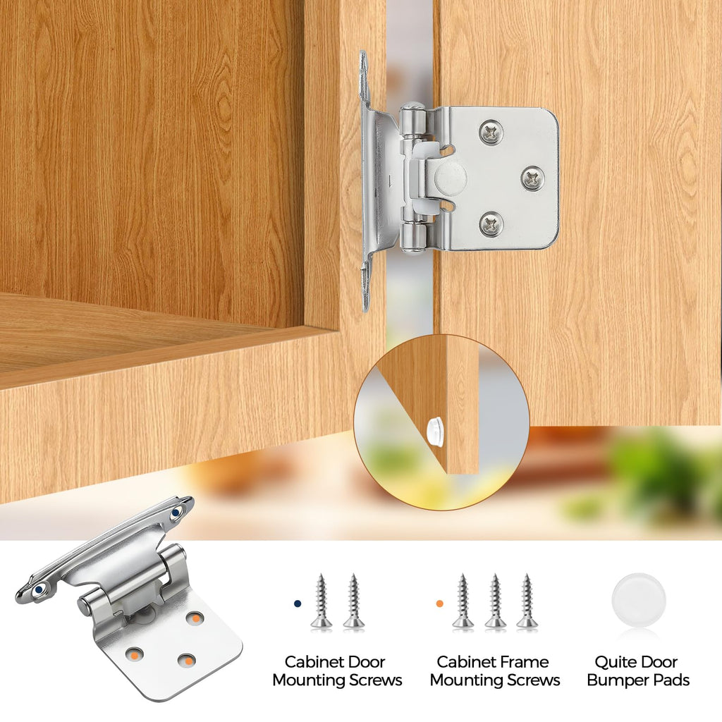 Home Expert 10 Pack (5 Pairs) Polished Chrome Cabinet Hinges for Kitchen Doors, Self-Closing, 1/2 Inch Overlay (Variable), Semi-Concealed Face Frame, Surface Mount Cabinet Hardware