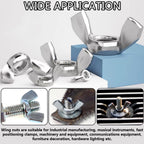 Aienxn 100PCS Metric Sizes Wing Nuts Assortment Kit, 304 Stainless Steel M3, M4, M5, M6, M8, M10, Parts Butterfly Wing Nut, Wingnuts Fasteners
