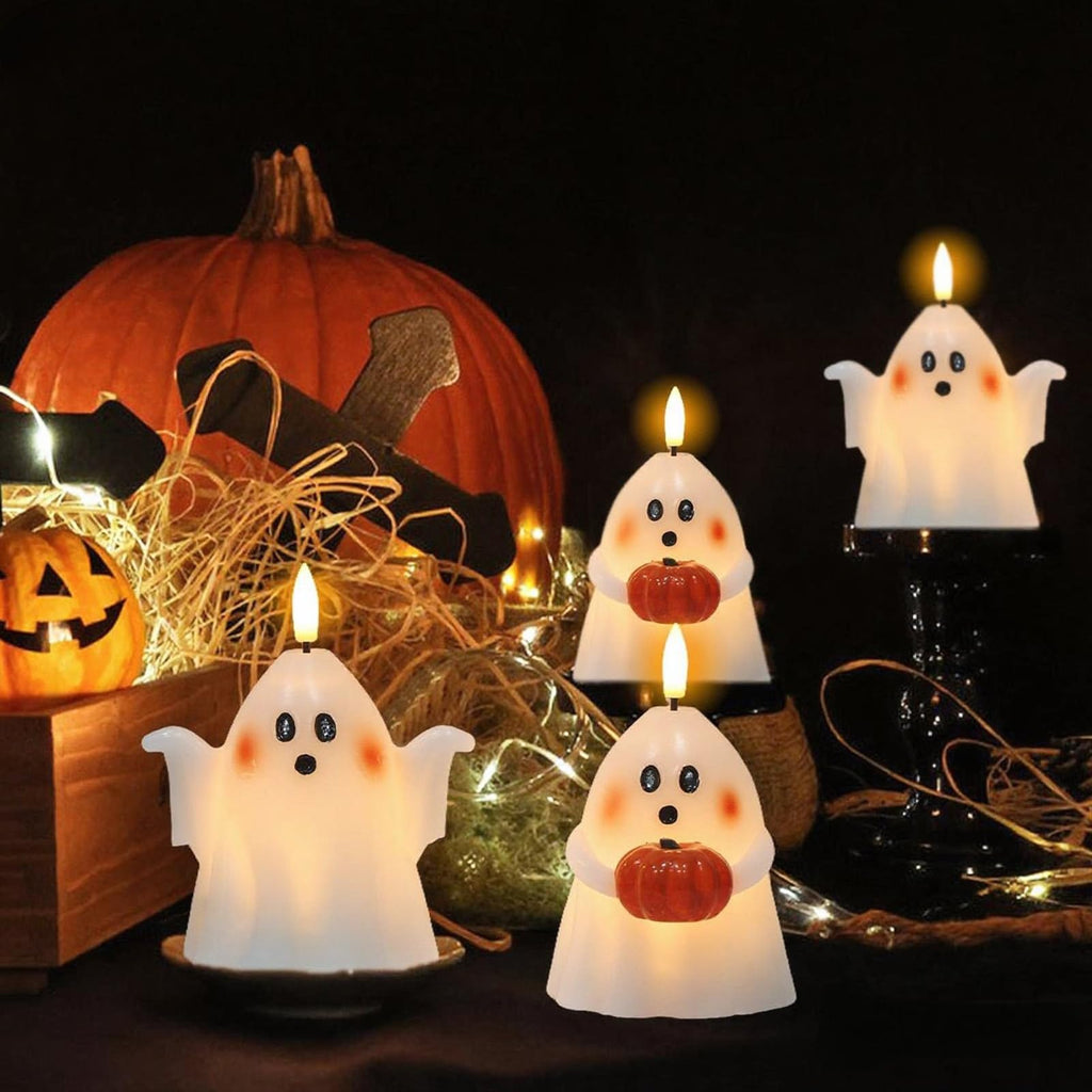 Wondise Halloween Flameless Candles with 6hrs Timer Spooky Ghost