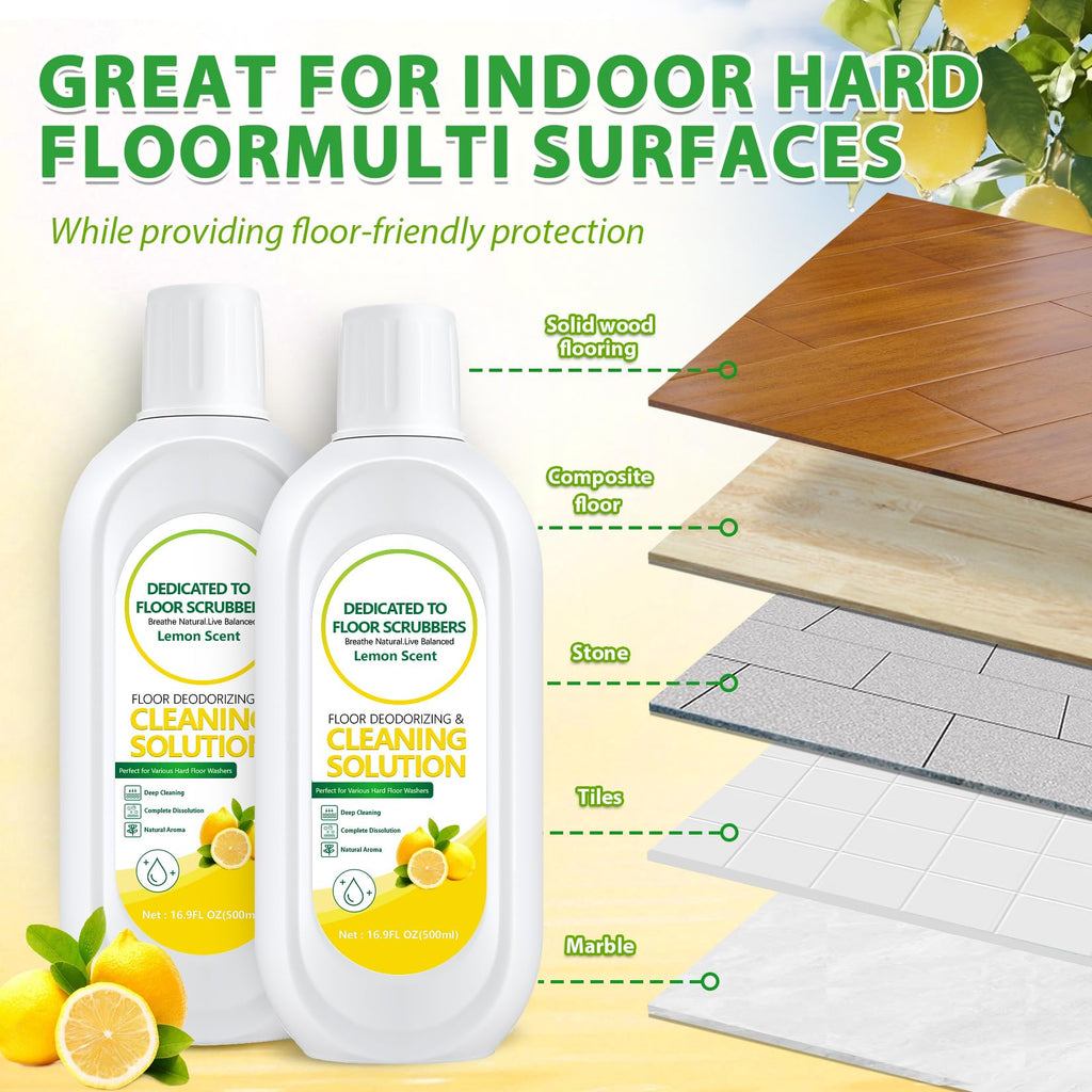QKLYXEN Floor Cleaning Solution Compatible with Tineco – Lemon Floor Cleaner – Long-Lasting, Zesty Scent – For All Cordless Wet/Dry Vacuum Mop Cleaner & Robot Vacuums with Mopping (2 Bottle)