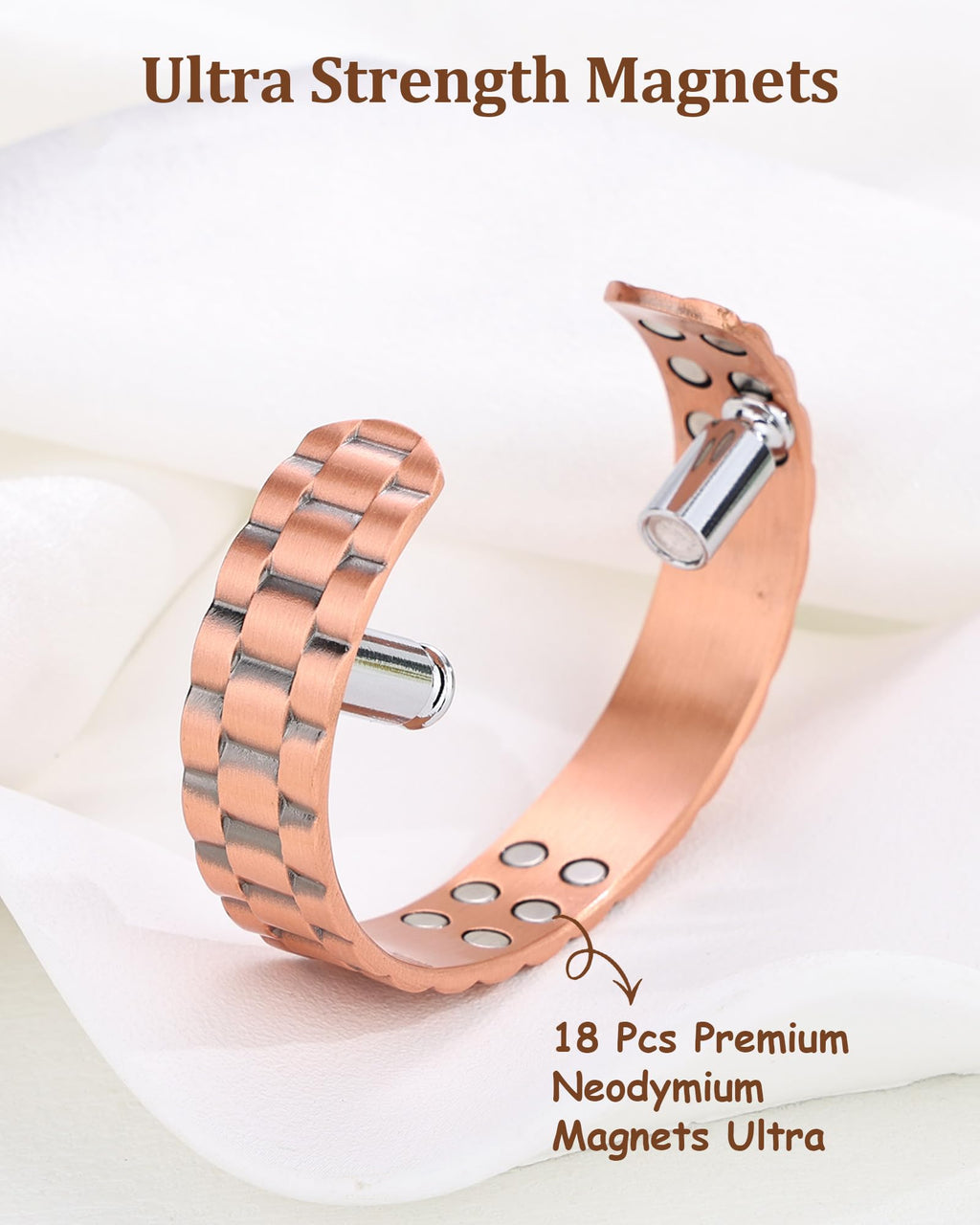 BioMag Magnetic Copper Bracelet for Men, 99.99% Pure Copper Cuff Bangle with 18 Magnets (3500 Gauss), Adjustable Size, Brick Pattern