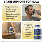 Balanced Vibe Brain Supplement 8 in 1 with Lion's Mane, Bacopa, Rhodiola, Ginkgo Brain Supplements for Memory, Focus & Mental Clarity, Non-Stimulant, Organic, Vegan, GMP Certified, 90 Capsules