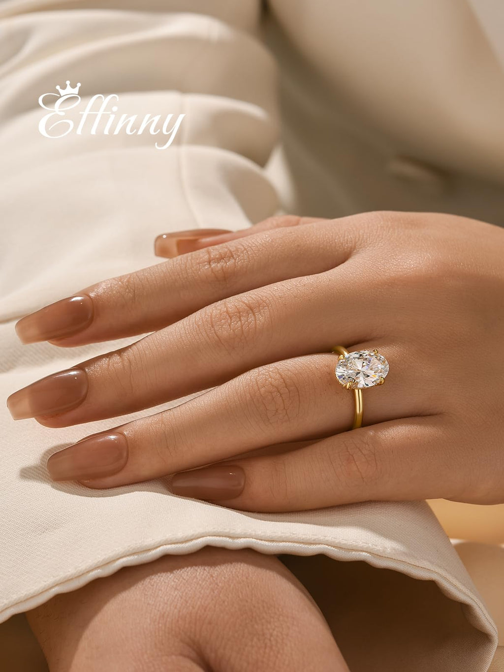 Effinny 3.5 Carat Elongated Oval Cut Engagement Ring for Women,925 Sterling Silver Solitaire Promise Ring (3.5ct,Golden, 5)