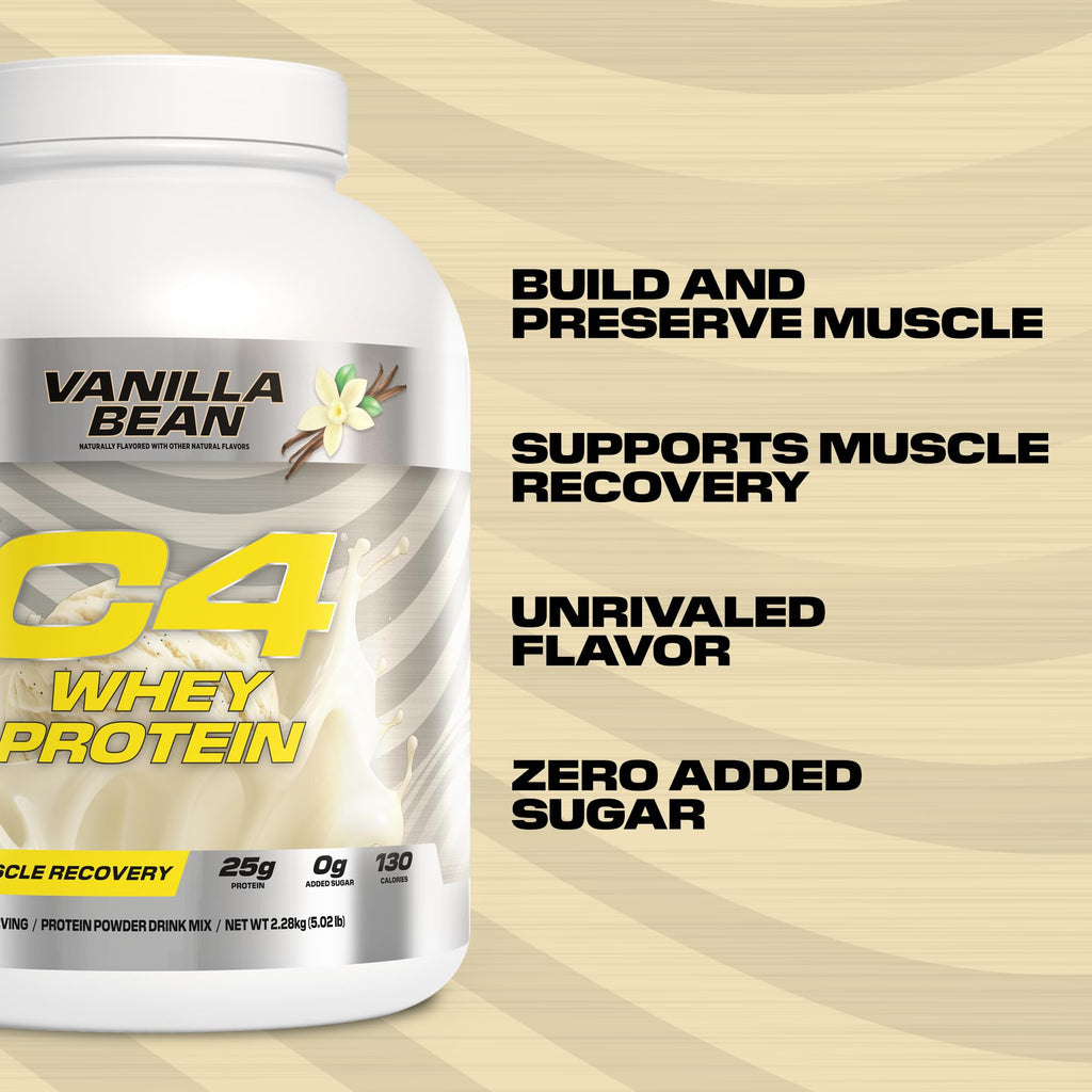 Cellucor C4 Whey Protein Powder, Vanilla Bean - 25g Protein, 0g Added Sugar, 130 Calories Per Serving, Supports Muscle Recovery, 66 Servings, Premium Whey for Post-Workout
