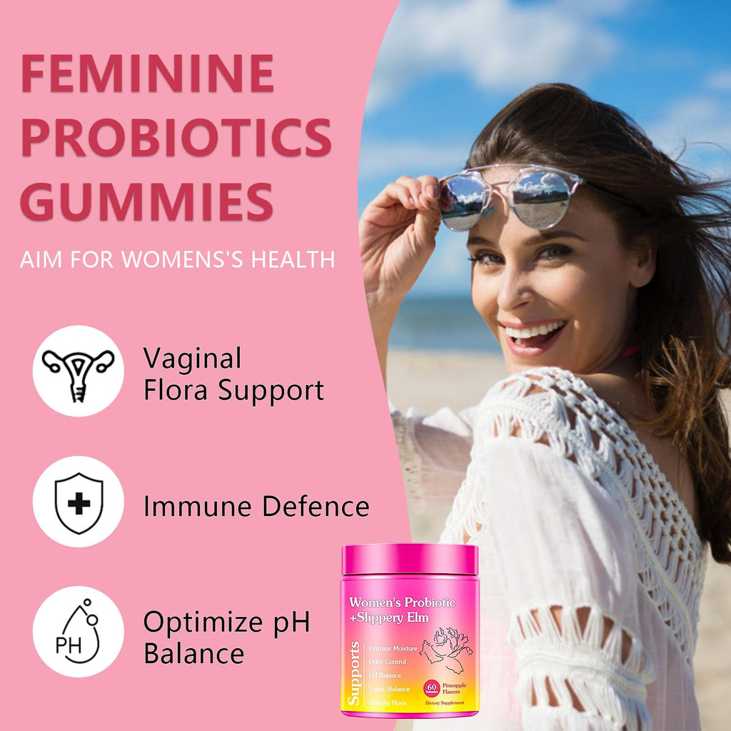Josmon Her Juicy Premium Feminine Probiotics Gummies for Women, Pineapple Flavor Feminine Gummies with Slippery Elm Support pH Balance, Improve Immune, Vegan, Gluten Free, Crimson, 1 Pack