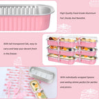 EgticHome Mini Loaf Pans with Lids and Spoons (100 Pack, Pink, 6.8oz) Rectangular Aluminum Foil Baking Pans