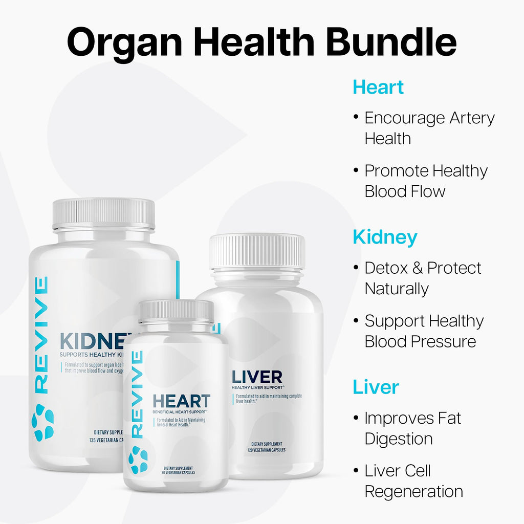 Revive MD Supplement Bundle for Heart, Kidney & Liver Health – Daily Organ Support with Natural Ingredients – Vegan, Gluten-Free & Soy-Free Supplements for Men & Women – 45 Servings + 30 Servings (x2)