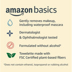 Amazon Basics Makeup Remover Wipes, Formulated without Fragrance and Alcohol-Free, Gentle Cleansing, Removes Waterproof Mascara, Dermatologist Tested, 25 Count, Pack of 6