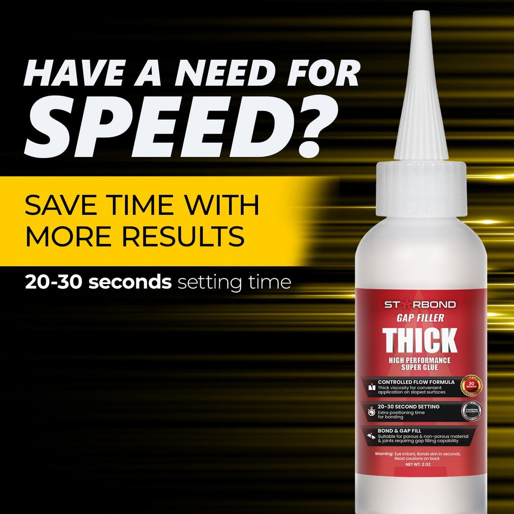 Starbond Thick Super Glue Pro Kit (2 oz) – Gap-Filling CA Glue (Cyanoacrylate Adhesive) – with Clog-Resistant Cap, Microtips & Extra Nozzle for Woodworking, Crafts, Carpentry, Archery Fletching