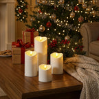 Raycare 8"x3" Outdoor Waterproof Flameless Candles with Remote and Timer, Battery Operated LED Electric Fake Pillar Candle for Christmas Home Wedding Decor, Ivory White, Set of 2