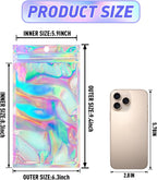 FUNFERY 6.3x9.4 SmellProof Holographic Resealable Bag,Clear Mylar Favor Bag