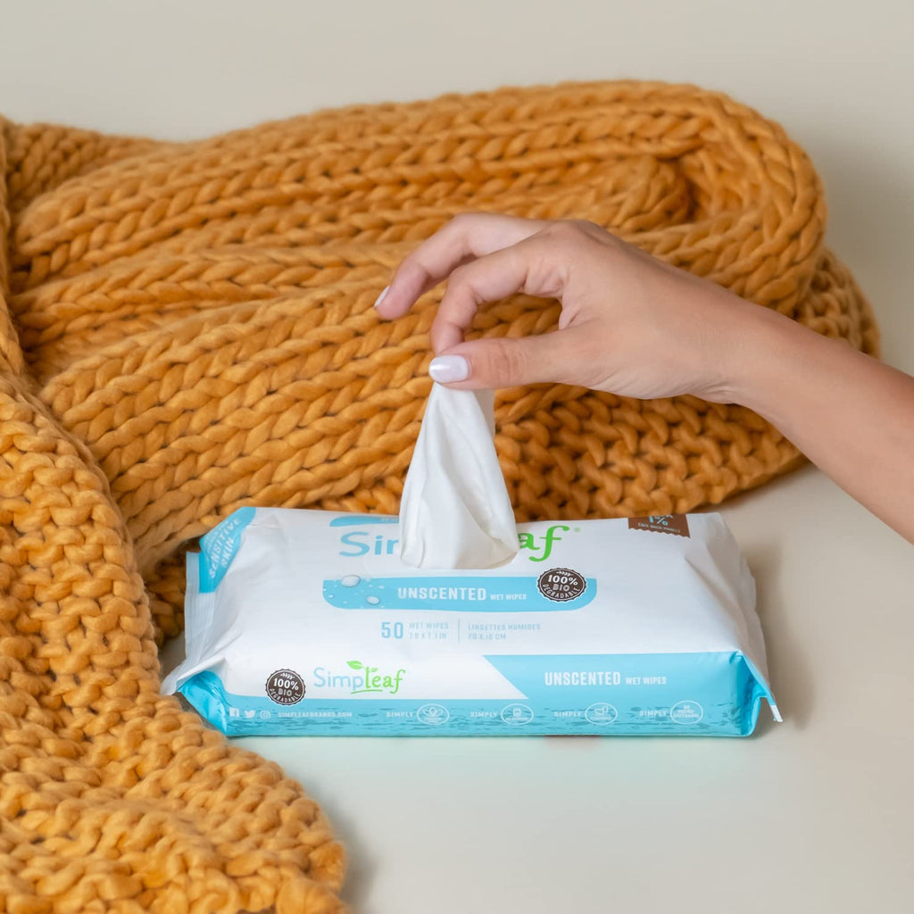 Simpleaf Flushable Wet Wipes Unscented | Plastic Free, Paraben & Alcohol Free | Hypoallergenic & Safe for Sensitive Skin | Soothing Aloe Formula | Adult Toilet Wipes (12 x 50 Counts Pack) 600 Counts