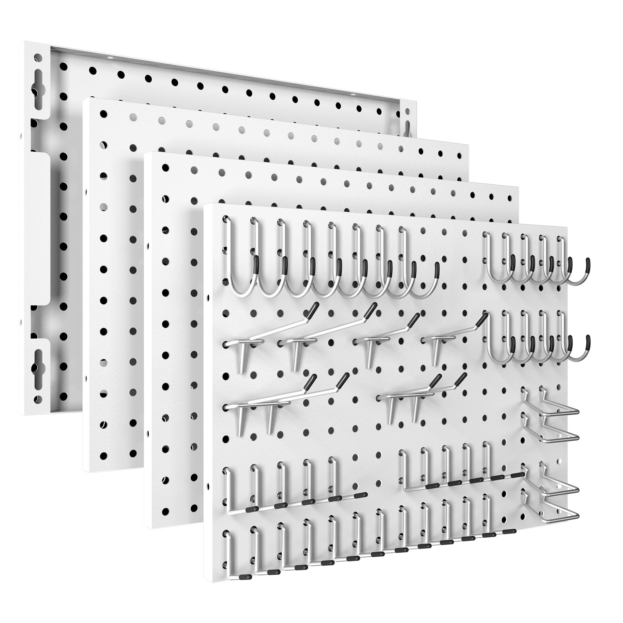 Spampur Peg Board, 4 Pack Metal Pegboard Panels with 50 Hooks