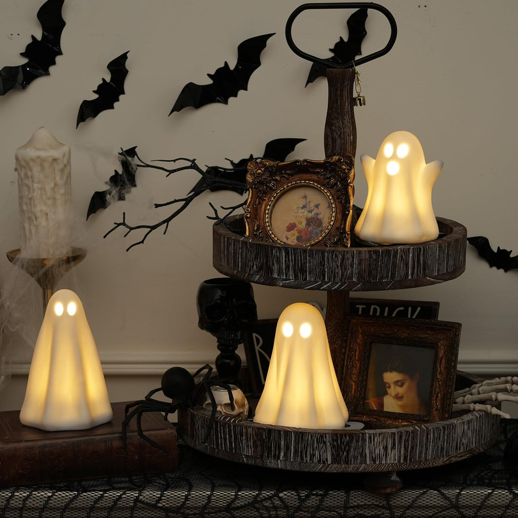 Light Up Ghost Halloween Decor,Ceramic Halloween Ghost Decorations Indoor