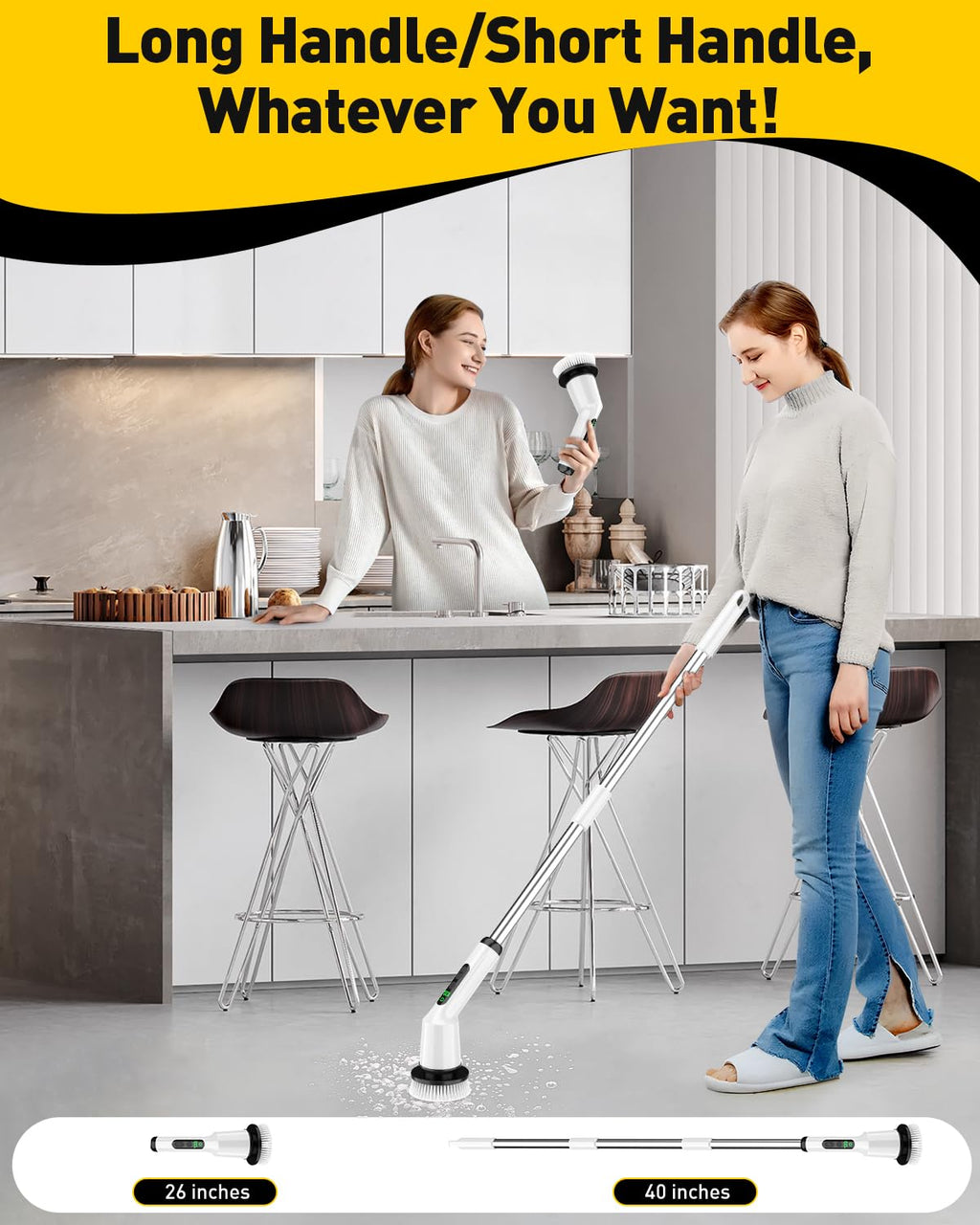 Electric Spin Scrubber for Bathroom, Shower Scrubber with Long Handle