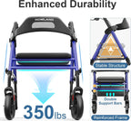 HOMLAND Foldable Rollator Walkers with Seat for Seniors, 8'' Big Wheels, 350 lb. Weight Capacity, Adjustable Handles and Seat Height, Lightweight Rolling Walker, Blue