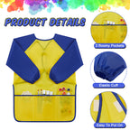 Yahenda 18 Pcs Kids Art Smocks Waterproof Painting Art Smocks for Kids with Long Sleeve 3 Pockets Toddler Apron for 2-8 Years (rose red,dark blue,yellow)