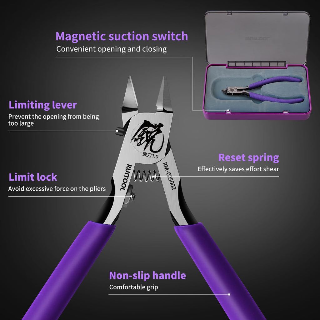 RUITOOL Model Nippers,Gundam Model Tools for Beginners to Repair and Fix Plastic Models, Ultra-thin Single-edged Non-slip Grip,4.7 Inch Sharp Cutters for Gunpla Model Building
