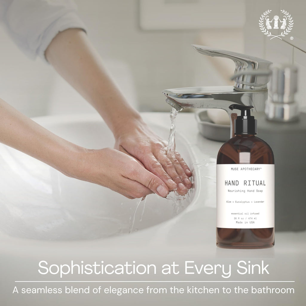 Muse Apothecary Hand Ritual - Aromatic and Nourishing Hand Soap, Infused with Natural Aromatherapy Essential Oils - USDA Certified Biobased - 16 oz, Aloe + Eucalyptus + Lavender, 3 Pack