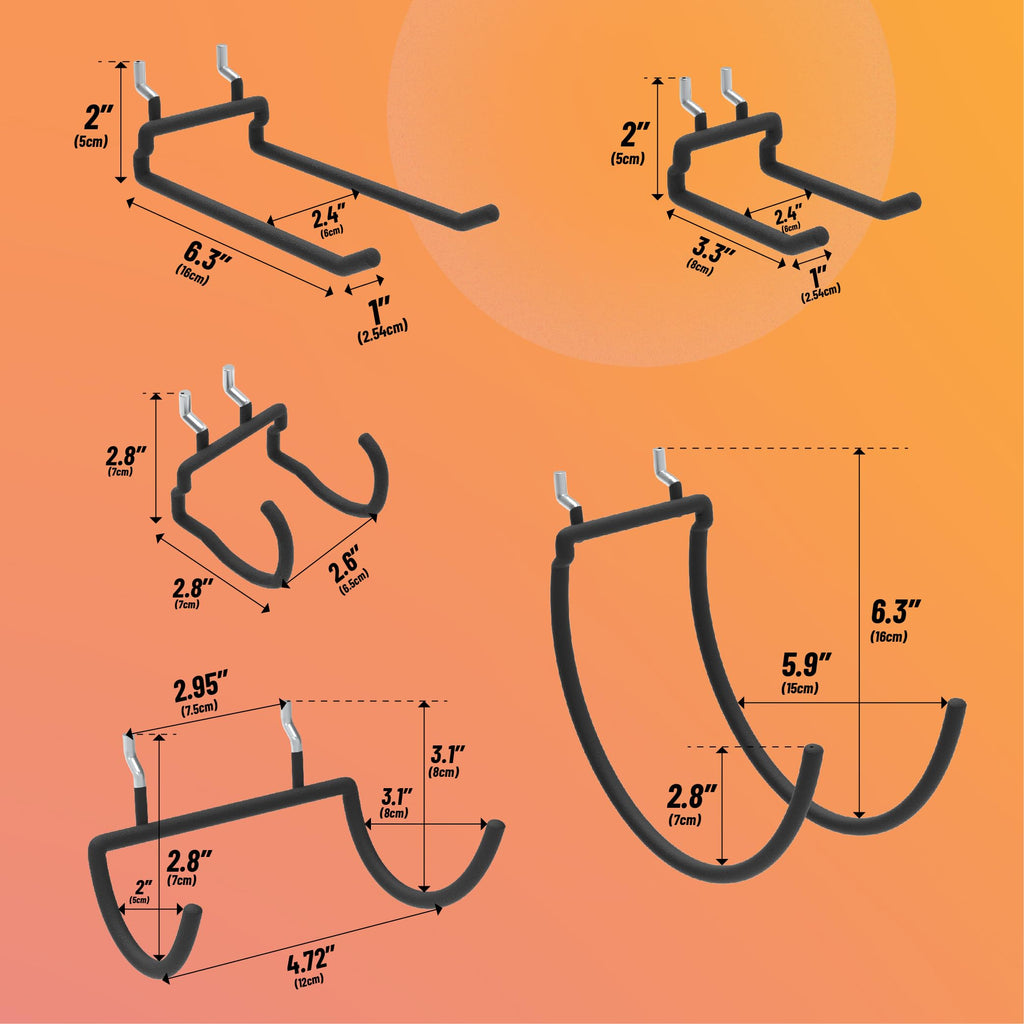 HUHOLE 10-Pack Heavy Duty Pegboard Hooks for Power Tools & Garage Organization, Vinyl-Coated Steel Drill Holders & Utility Hangers, Fits Standard 1/4" Pegboards (Black)