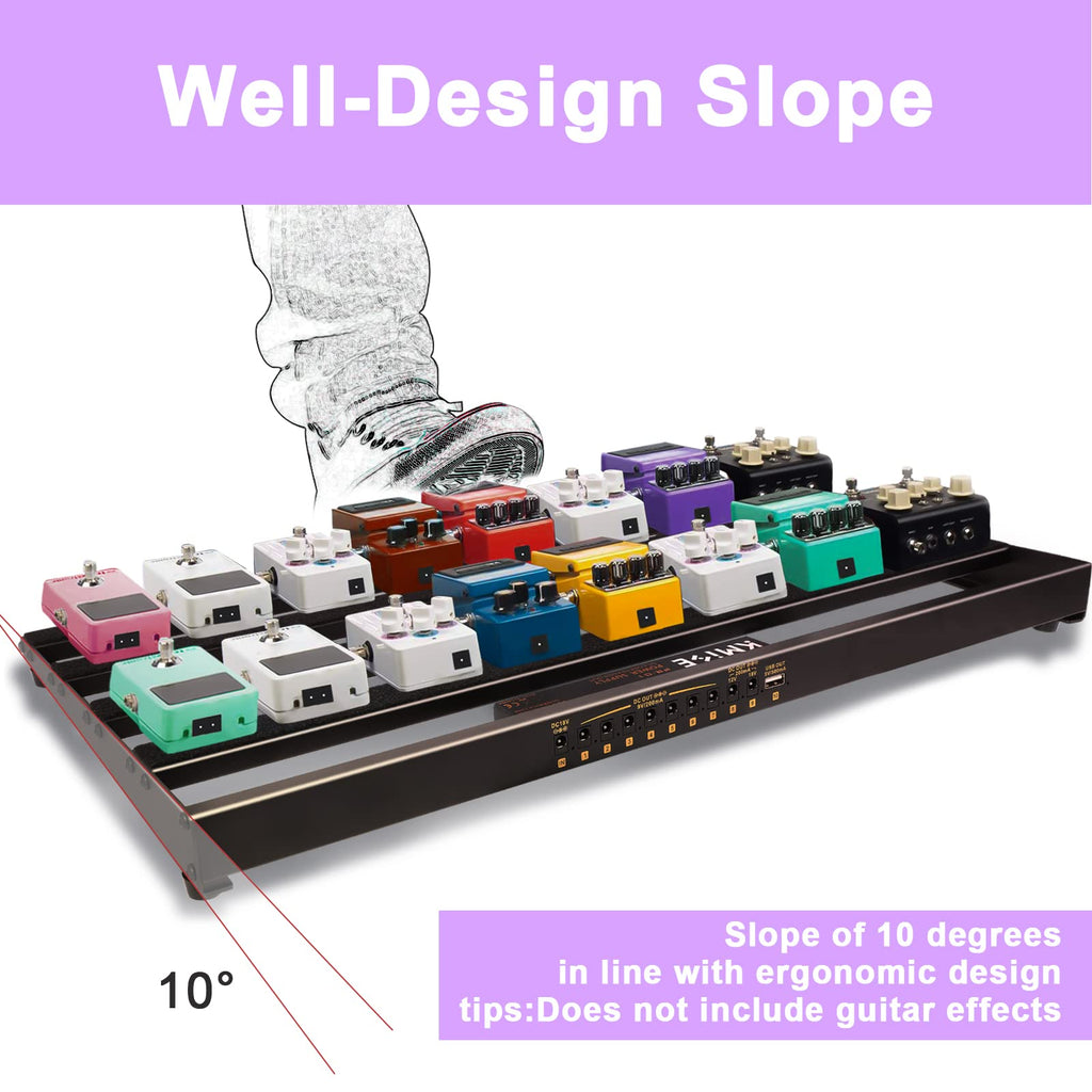 Guitar Pedal Board with Built-in Power Supply 24x1.9x12.5" 3.6LB Pedalboard, Aluminium Alloy Isolated Power Supply Power Pedal with Cable,Charger,40 * 1.2 Inch Self Adhesive Hook Loop Tape Cable Ties