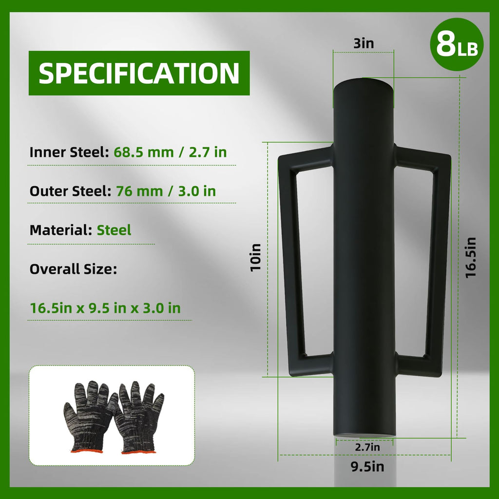 DCLFIRMX Fence Post Driver with Handle 16.5 Inch T Post Driver, 8LB Heavy Duty Hand Post Pounder, 2.7 inch Inner Diameter Hand Post Rammer for Metal Fence Stake, U Channel, Sign Post