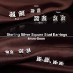 18K White Plated Sterling Silver Princess Cut Cubic Zirconia Stud Earrings Square Simulated Diamond CZ Stud Earrings for Women Men Hypoallergenic 6mm