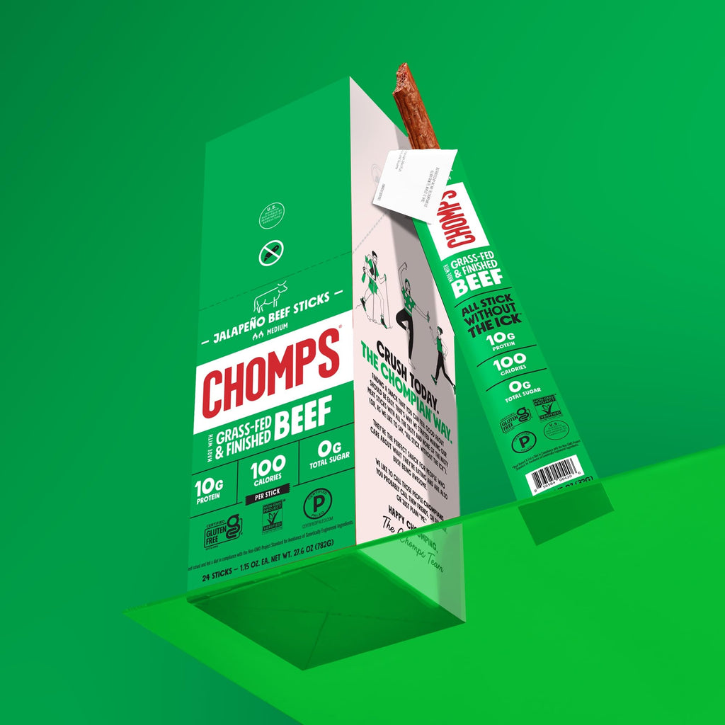 Chomps Jalapeño Beef, Grass-Fed & Finished, 10ct, Protein Snack Stick