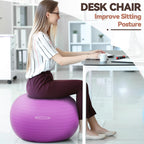 Fitvids Anti-Burst and Slip Resistant Exercise Ball - Yoga, Fitness, Birthing Ball With Quick Pump, 2,000-Pound Capacity, Purple, 26-inch, L