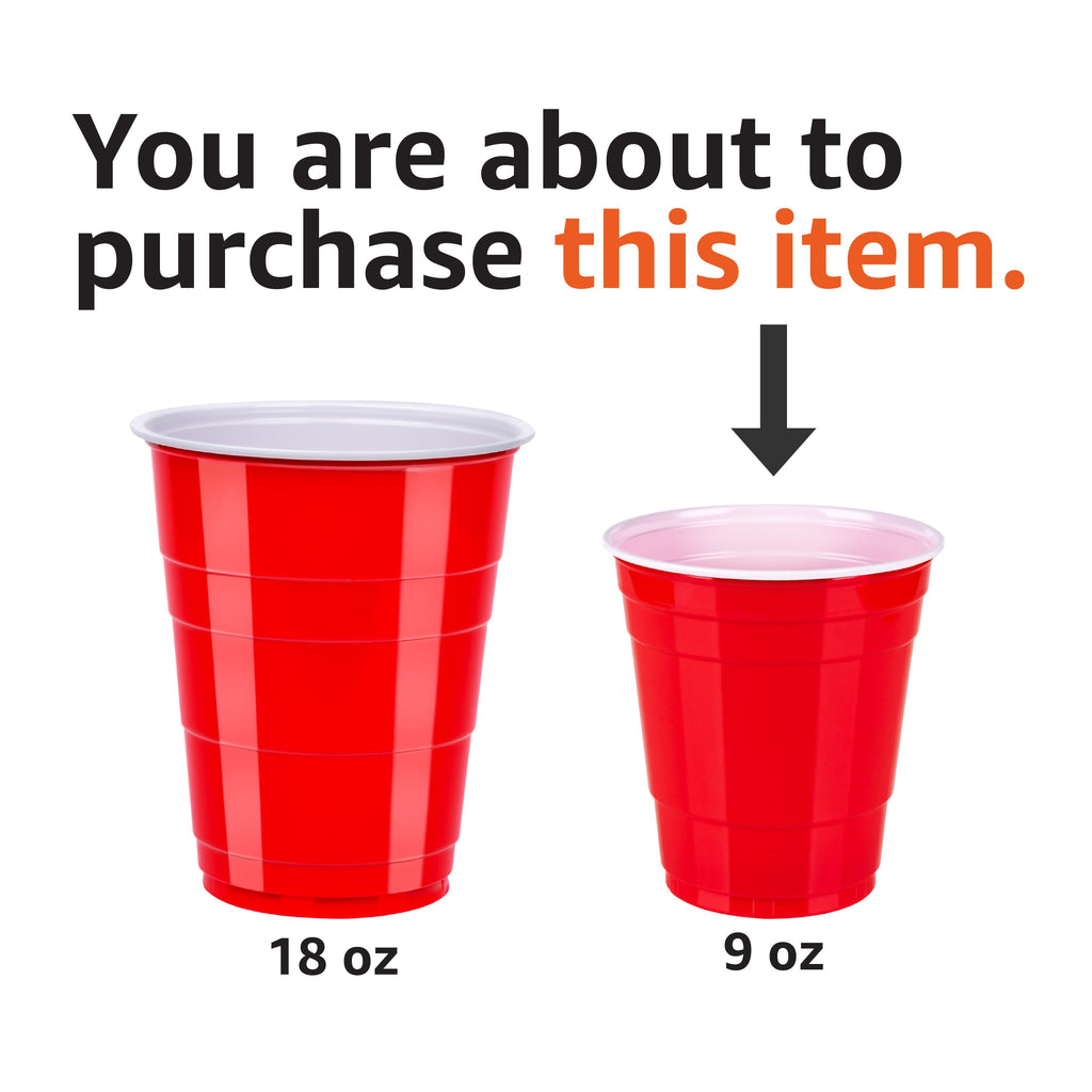 Amazon Basics Small Disposable Red Plastic Party Cups, BPA-Free, 9oz, 50 Count
