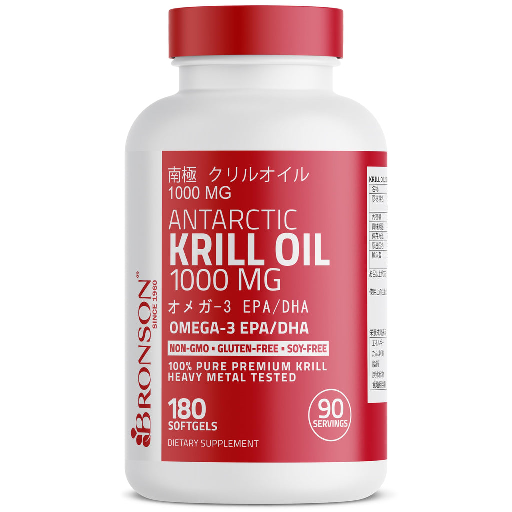 Bronson Antarctic Krill Oil 1000 mg with Astaxanthin, 180 Softgels (90 Servings)