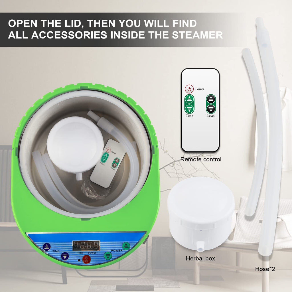 ZONEMEL 4 Liters Sauna Steamer, Portable Steam Generator with Remote Control, Stainless Steel Pot, Spa Machine with Timer Display for Body Detox (US Plug, Green)