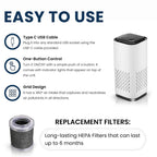 KIKI PURE A1 2021 Mini HEPA USB-C Powered Air Purifier. Ultra Portable (5.2in tall, 6.7 ounces), Ultra Quiet. for Travel, In-Car and Desktop (White)