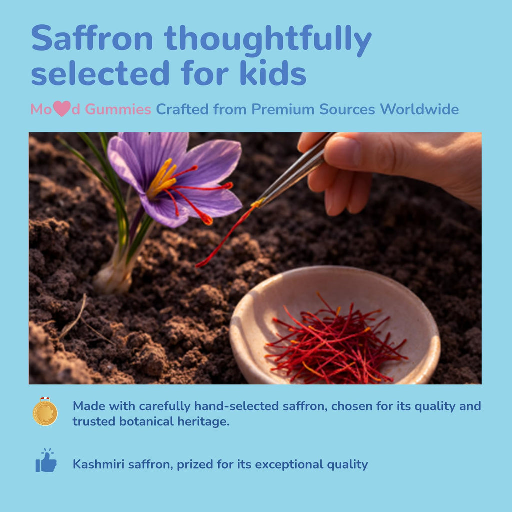 JerlyMush Saffron Gummies for Kids - Saffron with GABA, Passion Flower & St Johns Wort, Sugar Free, Support Mood & Focus Calm Gummies, Natural Berry Flavor (60 Gummies)