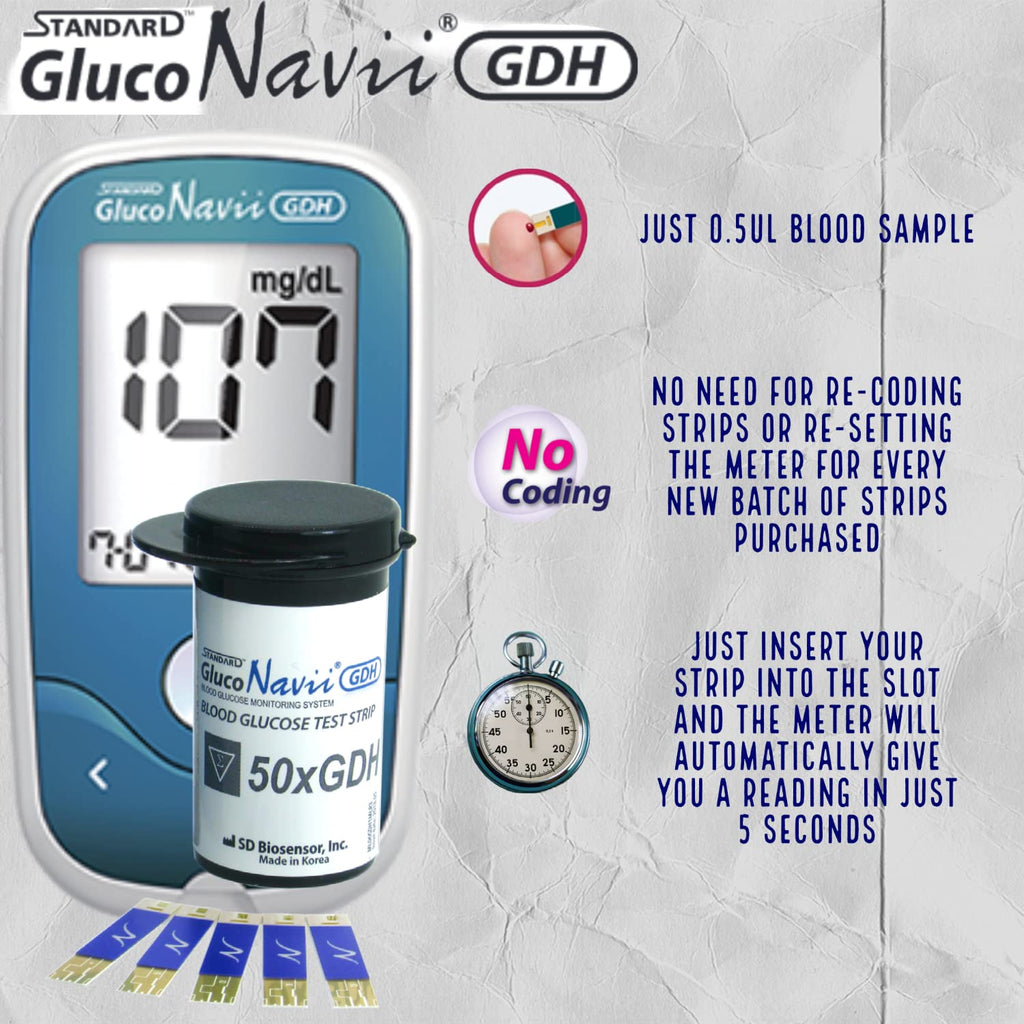 GlucoNavii Blood Glucose Test Strips, 100 Count – Blood Sugar Test Kit Replacement for GlucoNavii Glucometer – No Re-Coding – Fast 5-Second Results – Accurate Blood Sugar Test Strips – Long Expiry