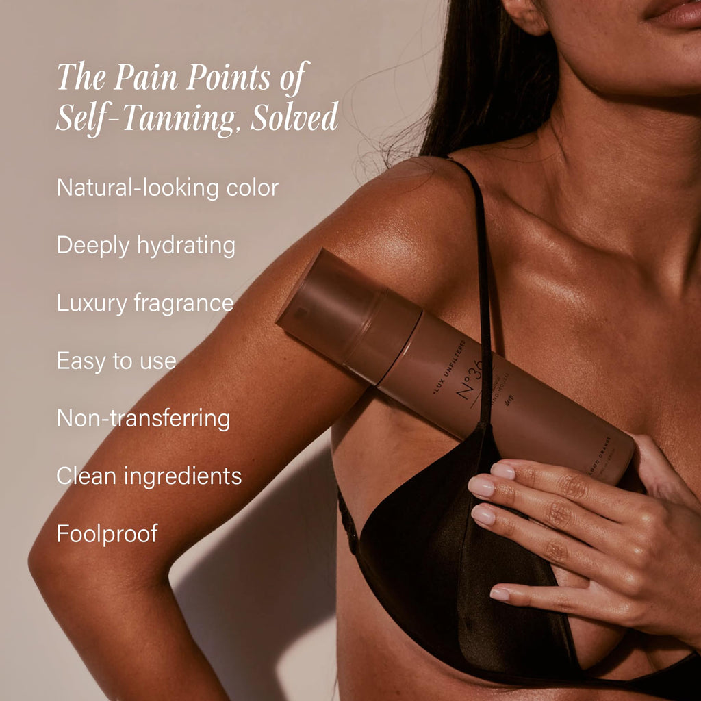 + Lux Unfiltered N°36 Deep Self Tanning Mousse - Self Tanner Mousse, Tanning Foam - Hydrating, Streak-Free, Natural-Looking Sunless Tanner - Vegan & Cruelty Free - Blood Orange