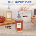 16.9 oz/500 ml Coffee Syrup Dispenser Set - 2 Glass Bottles with Silver Pumper and Syrup Labels - Precise Dispensing and Stylish Addition to Coffee Shop, Cafe or Home Bar