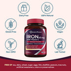 Doctor's Recipes Iron Supplement 65 mg with Vitamin C - Maximized Absorption & Stomach Friendly Iron Pills for Red Blood Cells Formation, Heart, Brain & Immunity Health - Vegan 120 Iron Tabs (2 Pack)