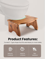 TINAMO Acacia Wood Foldable Toilet Stool for Bathroom Adults - 7.2" Poop Stool for Kids - Pooping Stool Squat with Anti Slip Layer - Bathroom Stools for Sitting/Travel (Acacia, 7.2" Height)