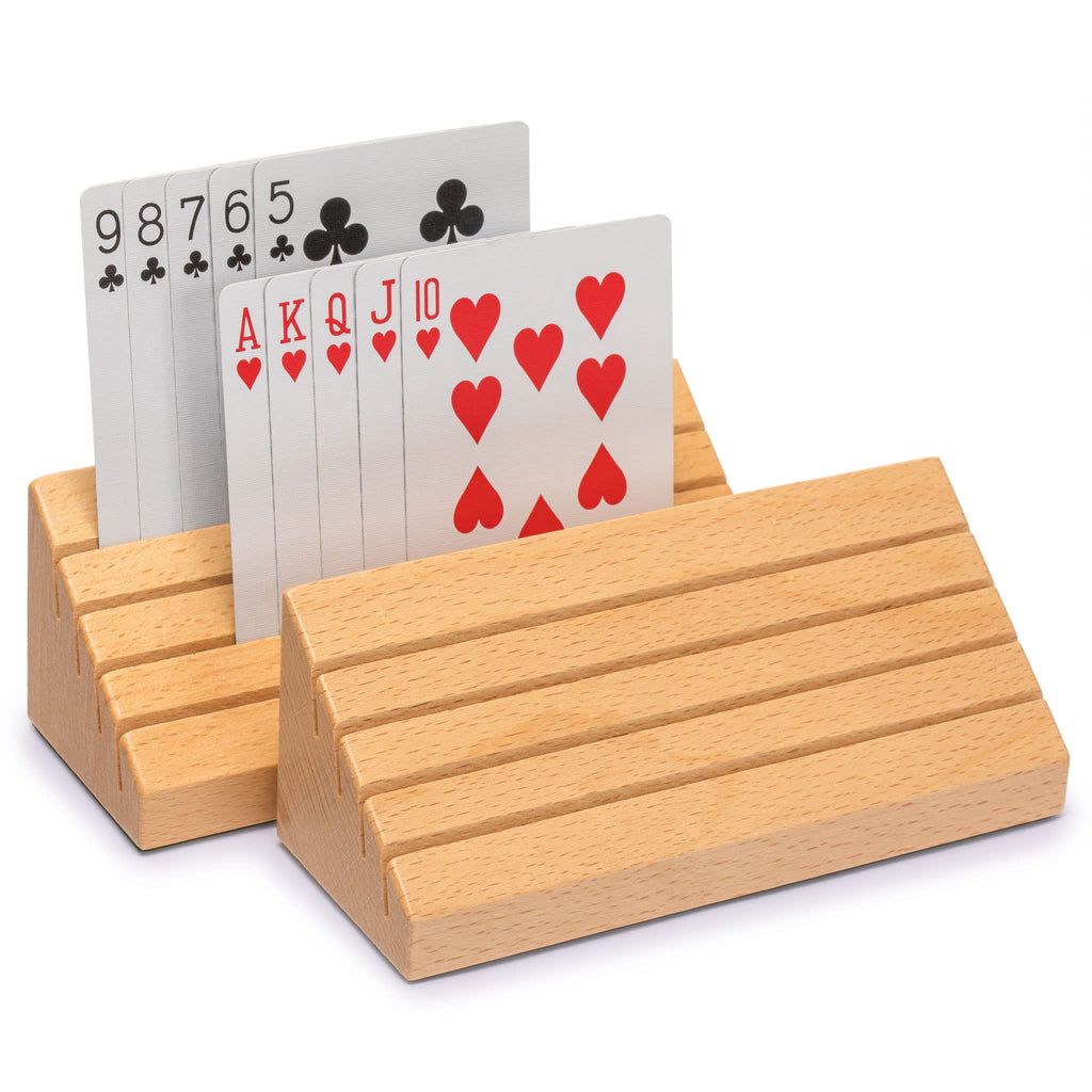 Yellow Mountain Imports Standard-Size Solid Beechwood Playing Card Holders/Racks - Set of 2 Card Organizers